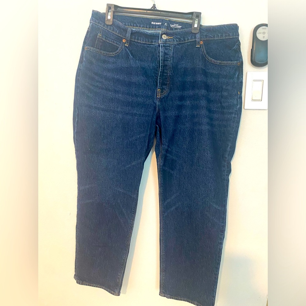 Old Navy High-Rise Dark Blue Straight-Leg Jeans